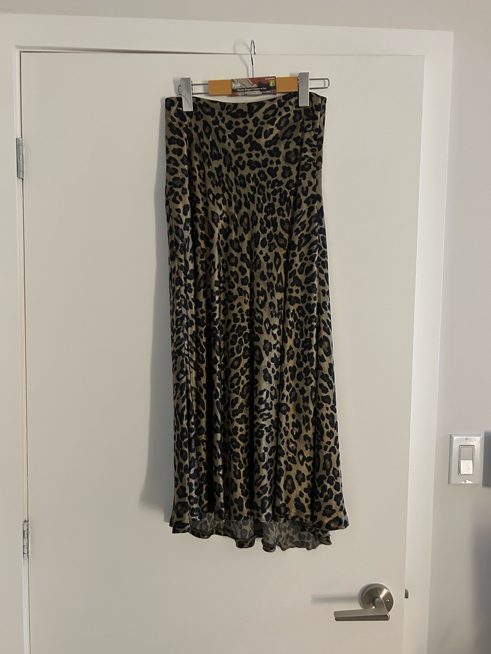 Zara satin Leopard Print Midi Skirt in Olive and Black